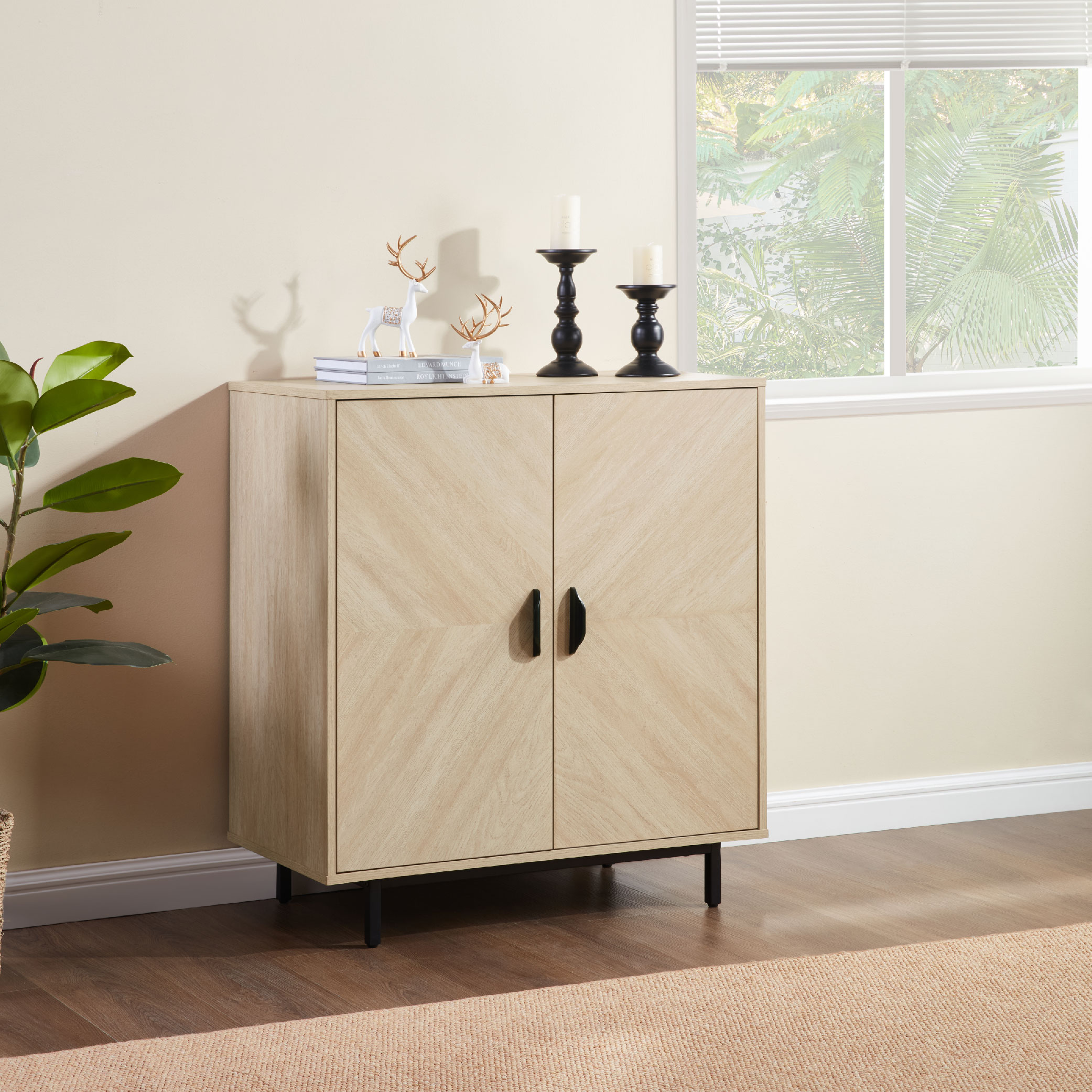 Storage Cabinet With Doors, Modern Accent Cabinet,Wood Grain Decoratio Buffet Sideboards For Living Room, Kitchen,Enterway_voghion.com